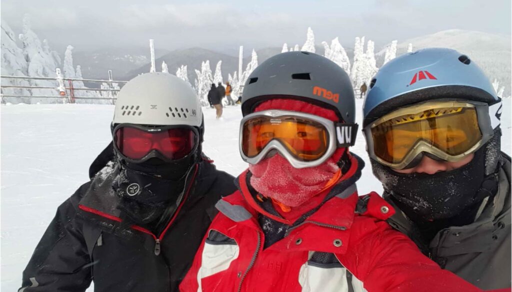 Maria and friends posing at Mt Tremblant, Montreal