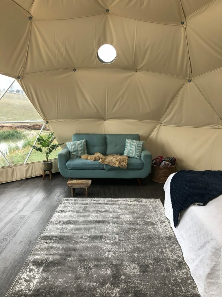 Millen+Smith Acres Farm - Geo Dome couch in interior