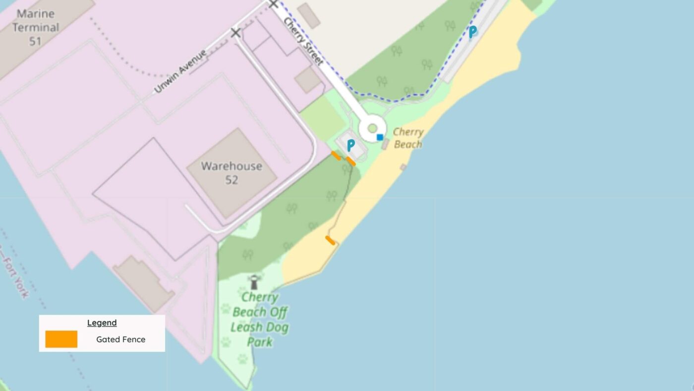 Cherry Beach Dog Park Map With Gates And Parking 1400x788 